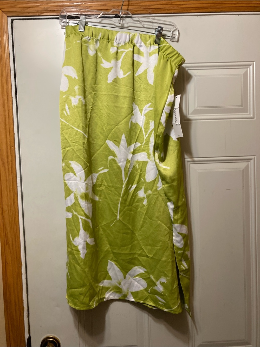 Calvin‎ Klein Women's Lime Green Floral Midi Skirt L NWT